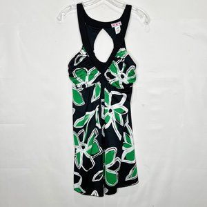 Three Pink Hearts Dress Womens XL Trixxie Black Green White Floral Padded V-Neck
